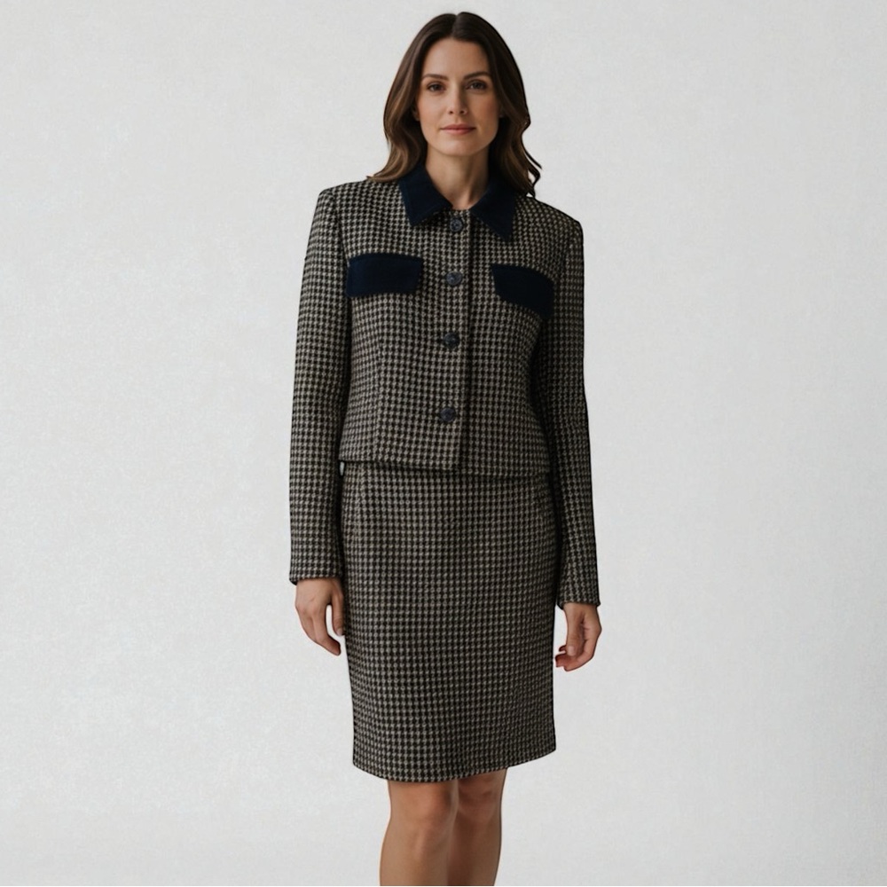 Vintage Bespoke Modern Check Skirt Suit